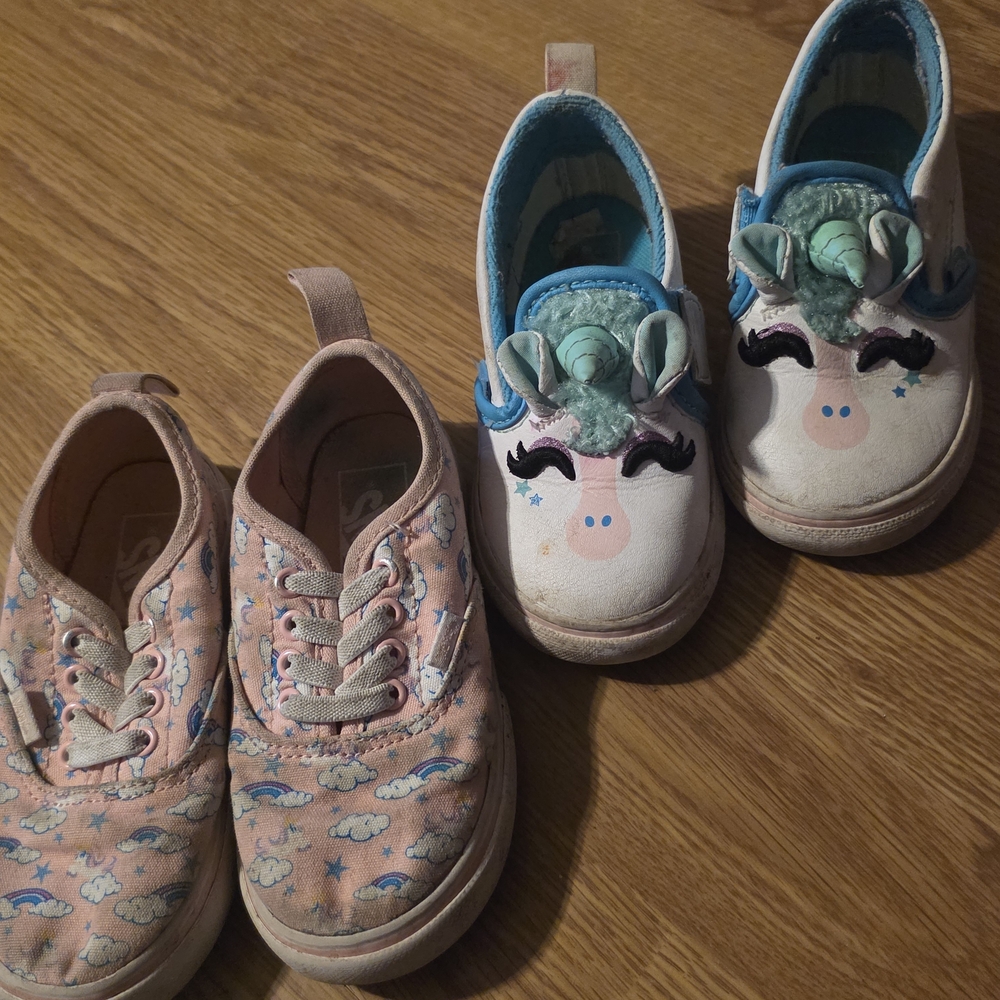Vans Kids Pink and White Sneakers with Rainbow And Unicorn Design
